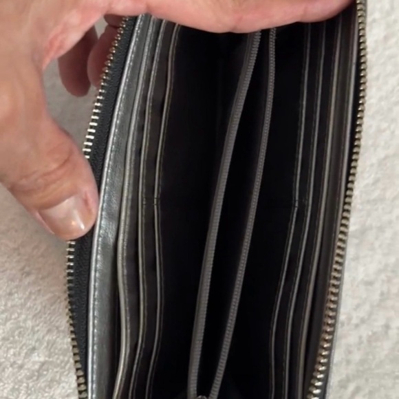 Bundle Coach Poppy Silver Metallic Leather Tote Purse & Wallet - Picture 9 of 12